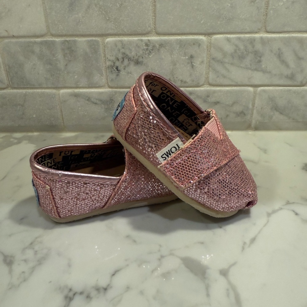 TOMS Baby Sparkly Pink Moccasins - Size 2